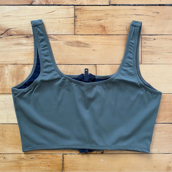 🫒 Solid & Striped Olive Zip Bikini Top - Picture 2 of 4